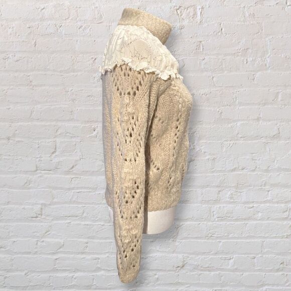 Anthropologie Suzanne Pointelle Lace Cream Sweater Size XS - Picture 5 of 12